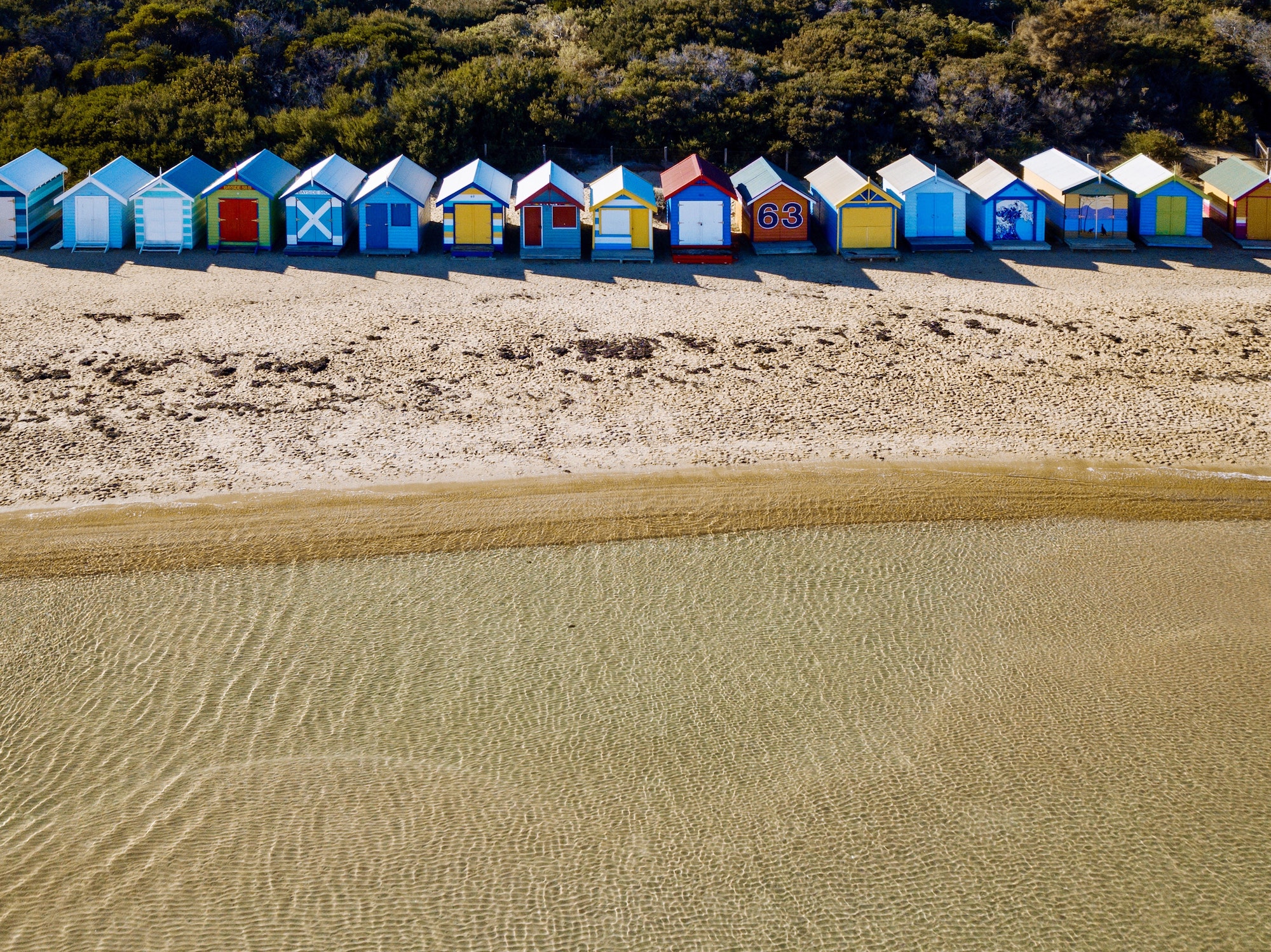 Aerial view of the colourful houses at the Brighton beach in Melbourne