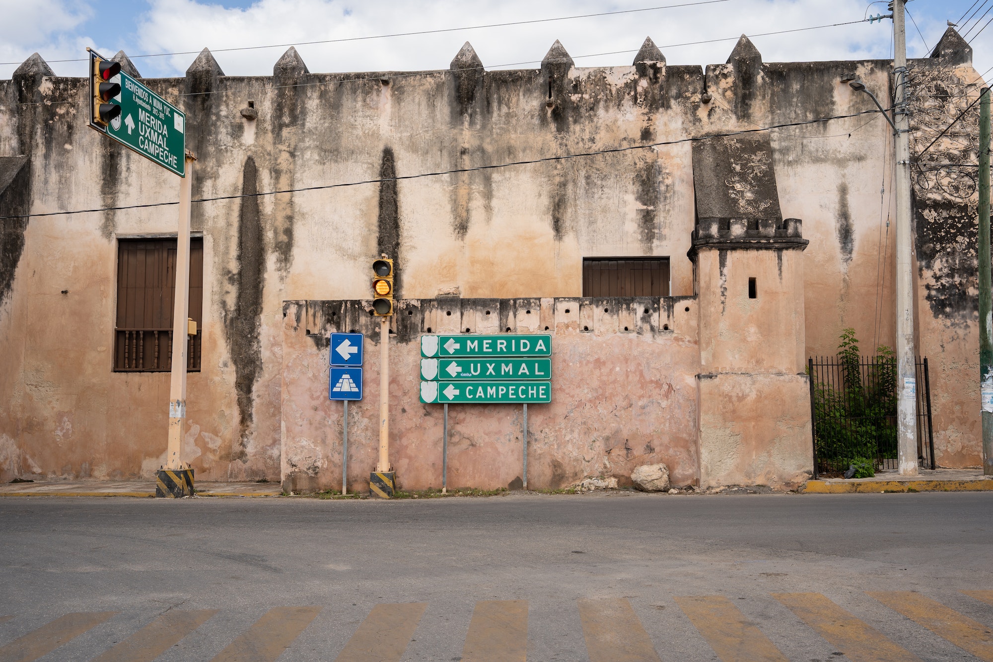 Signposts in Mexico in the direction of Merida, Uxmal, Campeche